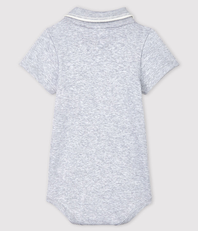 Babies' Short-Sleeved Cotton Bodysuit with Polo Shirt Collar POUSSIERE CHINE grey