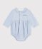 Babies' short cotton jumpsuit with a gingham collar blue/white