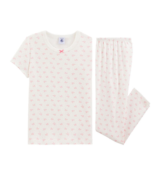 Girls' Ribbed Floral Pyjamas MARSHMALLOW white/GRETEL pink