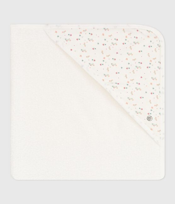 Babies' square cotton bath wrap MARSHMALLOW white/MULTICO white