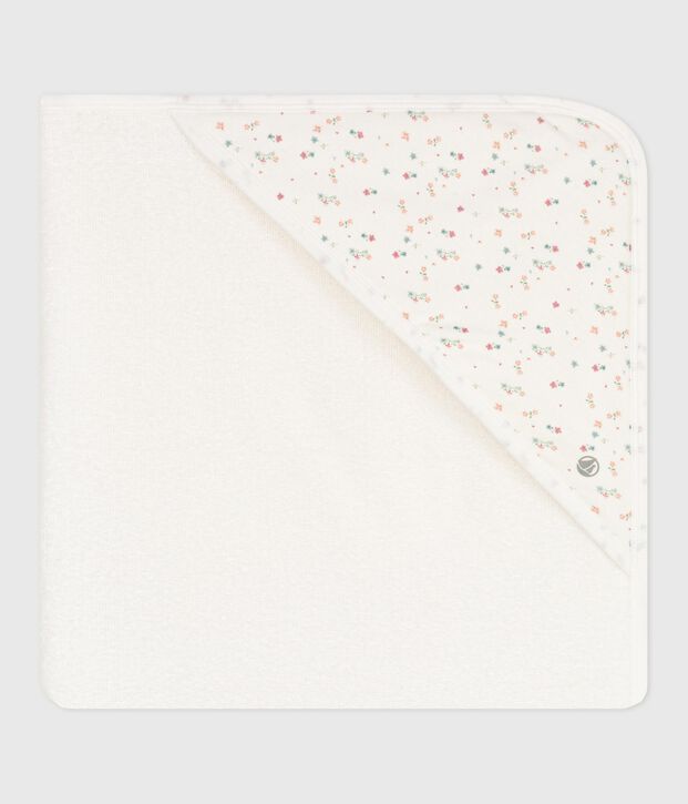 Babies' square cotton bath wrap white/multicolor