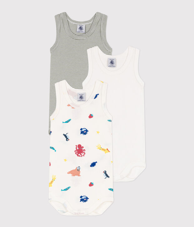 Cotton Sea Animals Vest Bodysuits - Pack of 3 multicolor