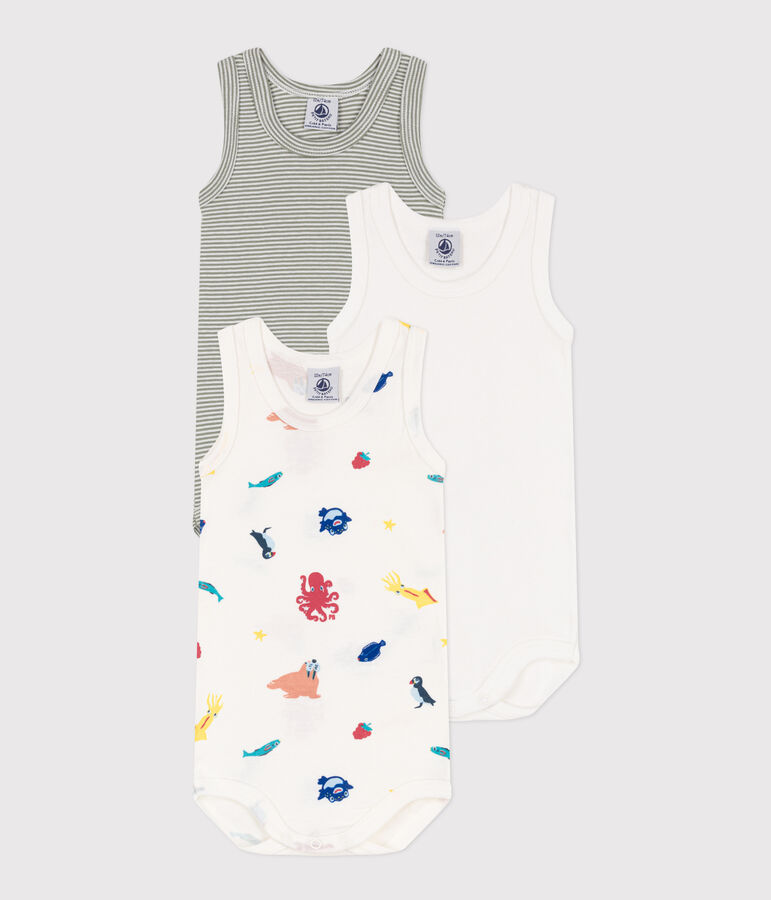 Cotton Sea Animals Vest Bodysuits - Pack of 3 multicolor