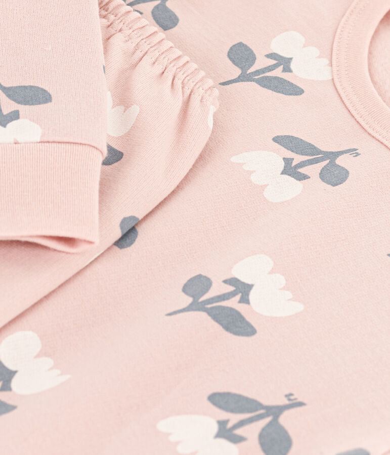 Girls' Tulip Patterned Fleece Pyjamas SALINE pink/MULTICO white