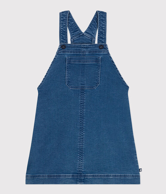 Girls' denim effect fleece dungaree dress BLEU DELAVE blue