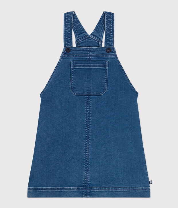 Girls' denim effect fleece dungaree dress blue
