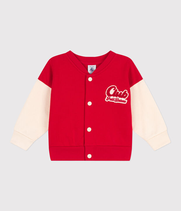 Babies' Fleece Varsity Jacket red/ecru