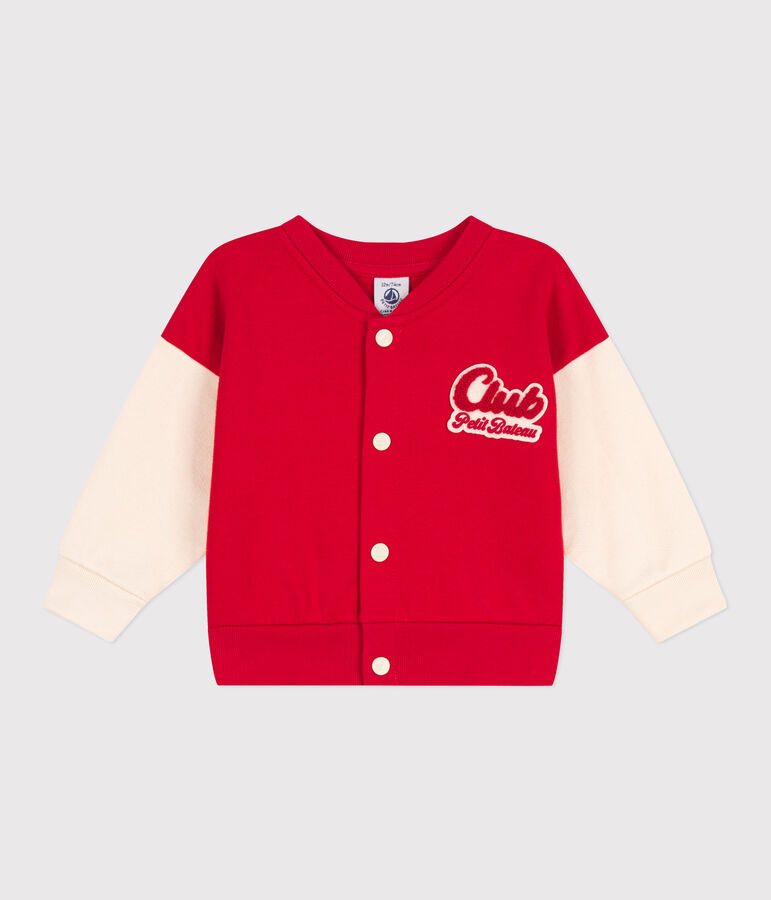 Babies' Fleece Varsity Jacket red/ecru