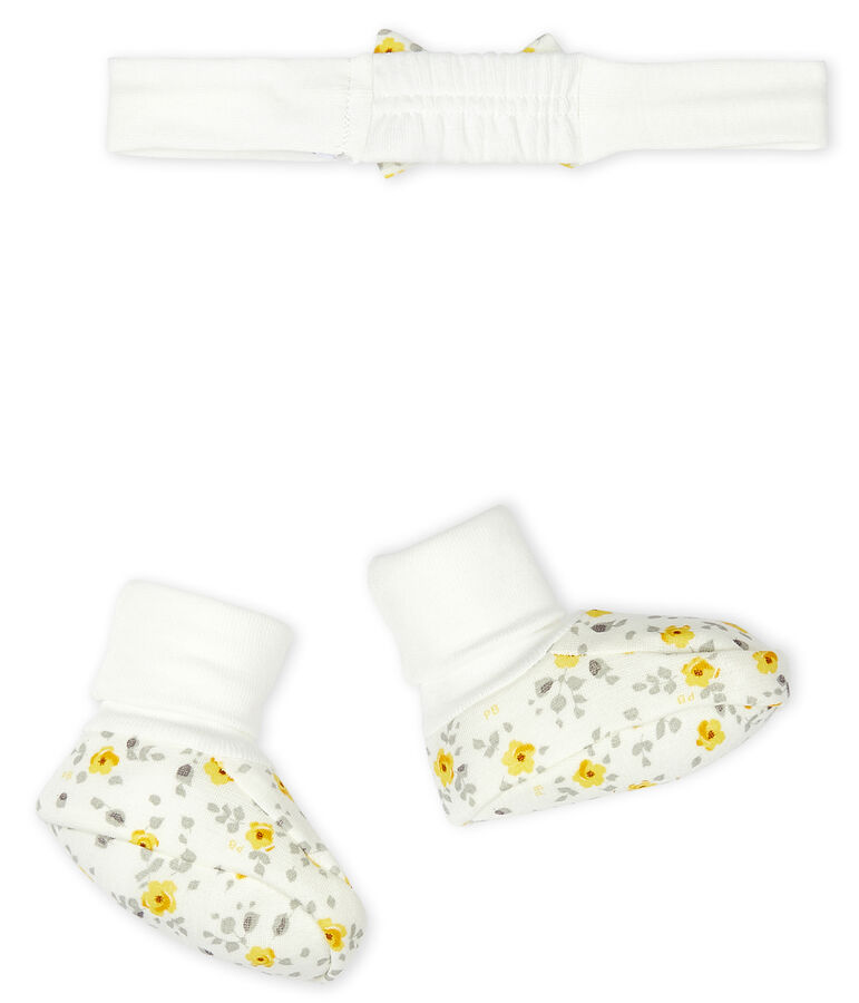 Baby Girls' Headband and Bootees Set in Wool/Cotton multicolor