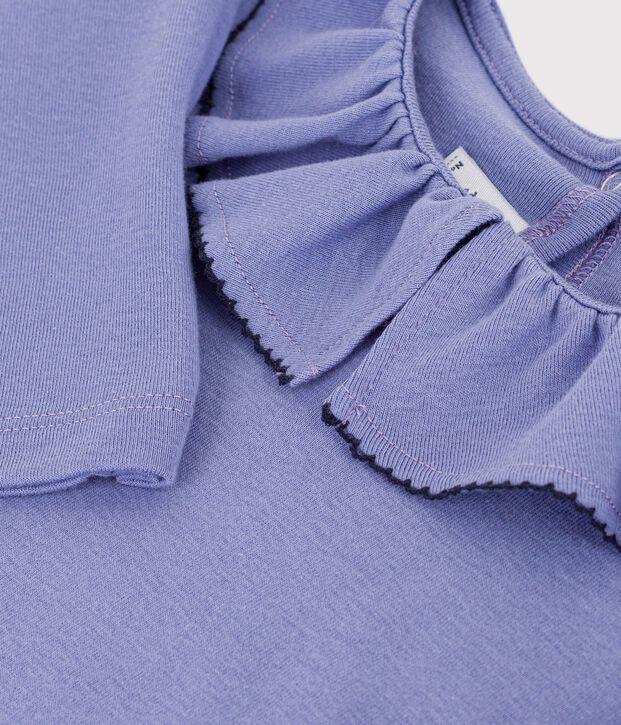 Children's long-sleeved plain T-shirt with a collar purple