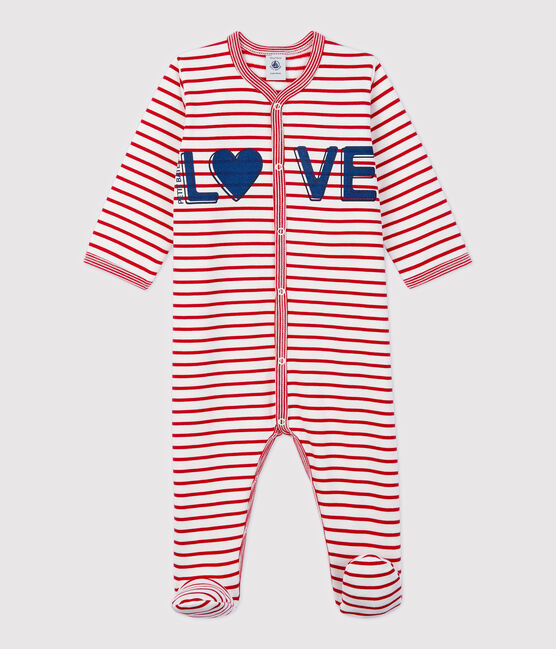 Babies' Fleece Sleepsuit with Feet MARSHMALLOW white/TERKUIT red