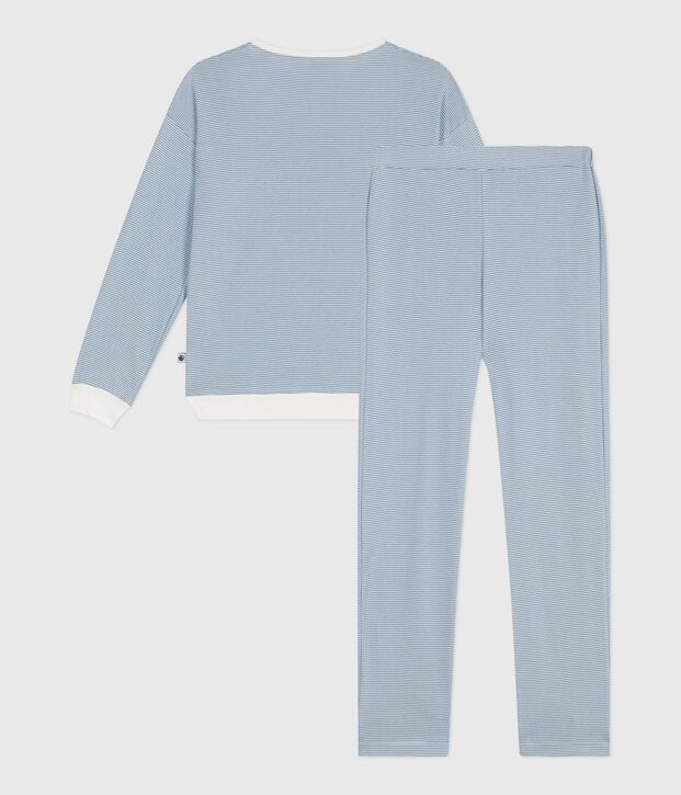 Women's stripy cotton pyjamas blue/white