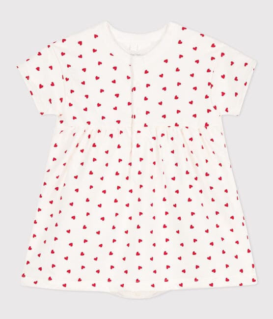 Babies' Fleece Dress/Bodysuit MARSHMALLOW white/PEPS red