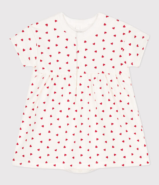 Babies' Fleece Dress/Bodysuit MARSHMALLOW white/PEPS red