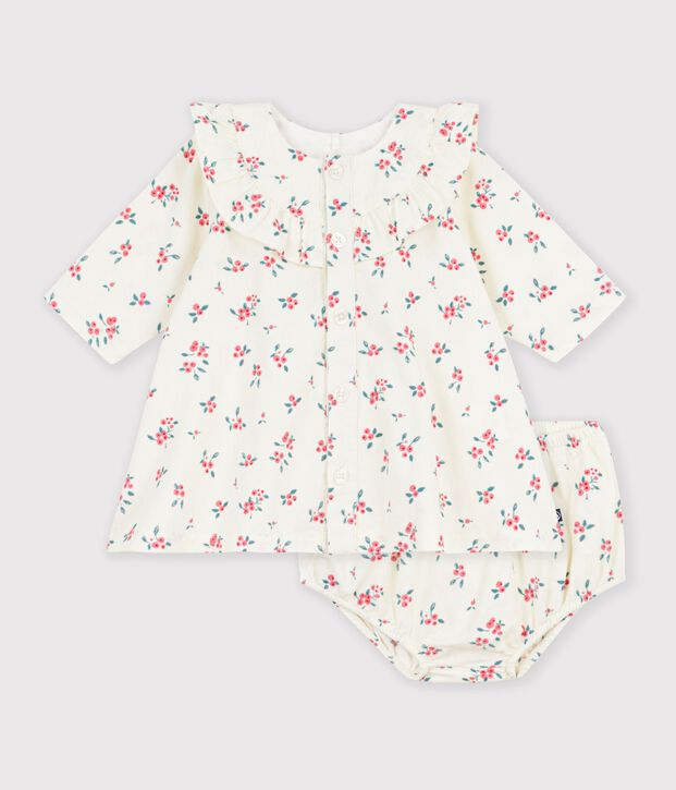 Babies' floral print cotton dress Ecru/multicolor