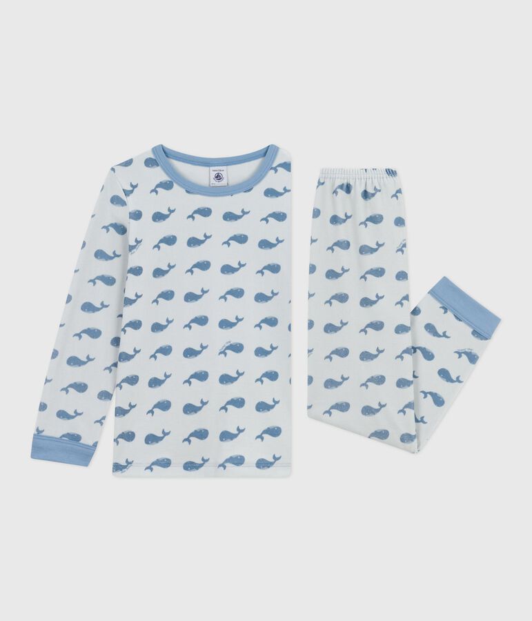 Children's whale-print velour pyjamas blue/blue