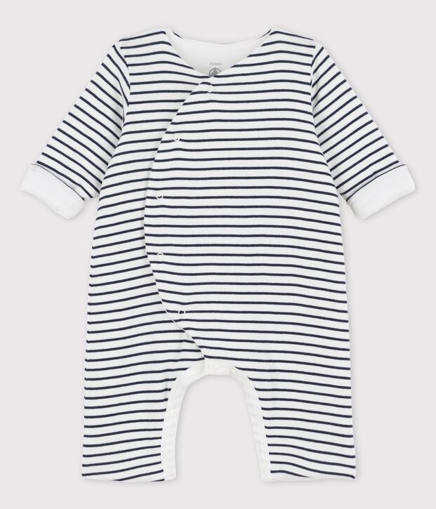 Babies' Striped Organic Cotton Long Playsuit white/blue