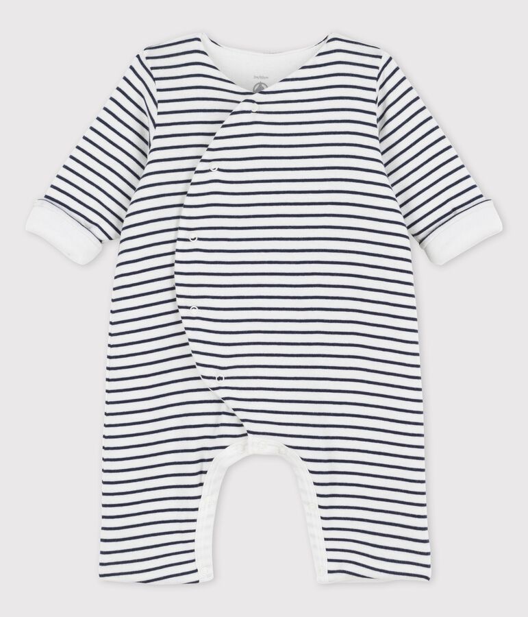 Babies' Striped Organic Cotton Long Playsuit white/blue