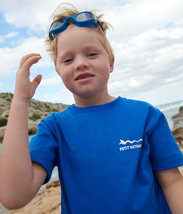 Children's short-sleeved printed cotton T-shirt blue