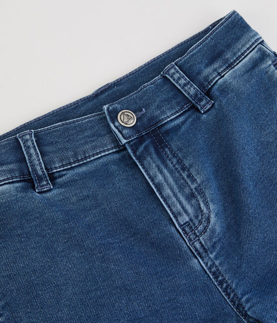 Girls' Organic Denim Flared Trousers DENIM BLEU DELAVE blue