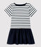 Girls' Organic Cotton Jersey and Gauze Dress MARSHMALLOW white/SMOKING blue