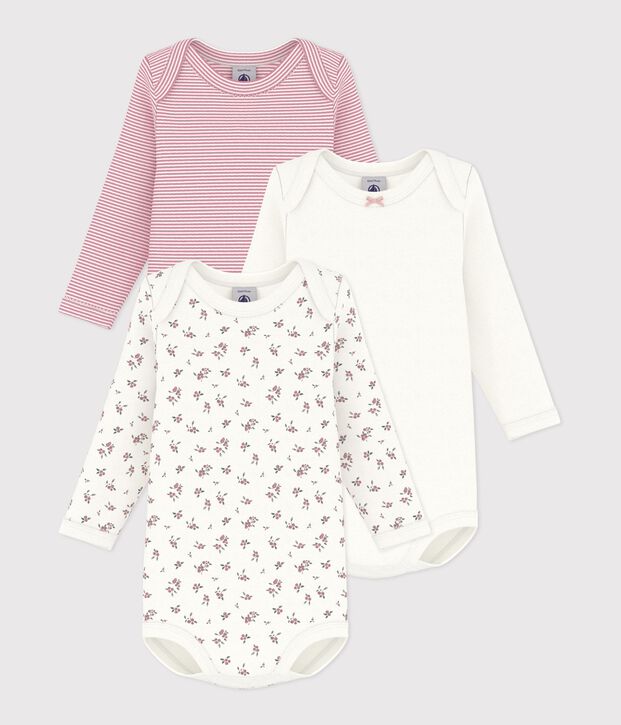 Pack of babies' long-sleeved blueberry-print cotton bodies multicolor
