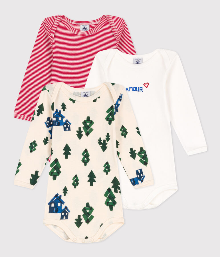 Babies' Christmas Tree Themed Long-Sleeved Cotton Bodysuits - 3-Pack multicolor