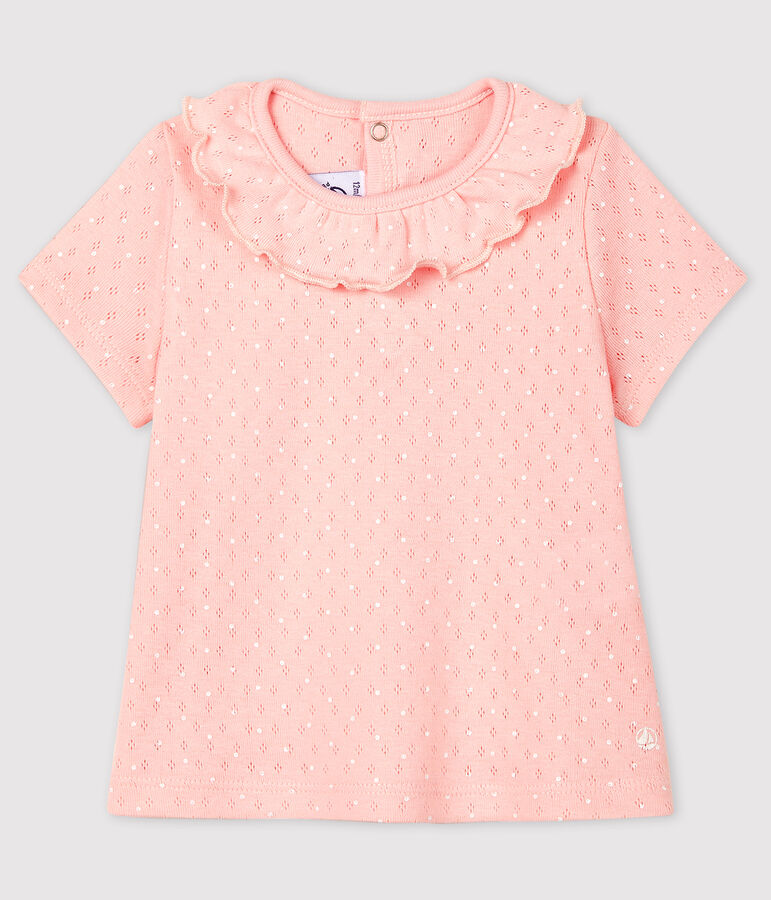 Baby Girls' Short-Sleeved Cotton Openwork Blouse pink/white