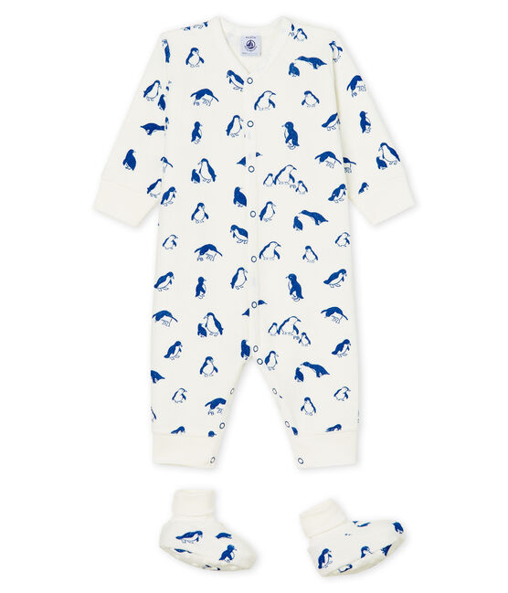 Baby Boys' Nightwear Set in Extra Warm Brushed Terry Towelling MARSHMALLOW white/MAJOR CN blue