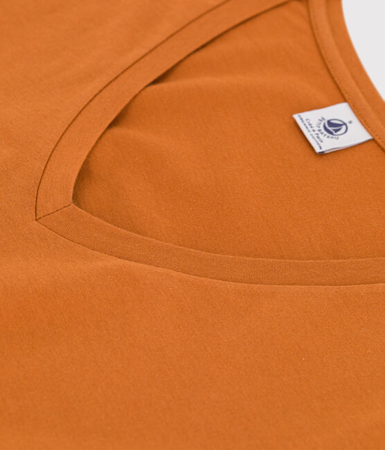 Women's Straight Cotton V-Neck T-Shirt ECUREUIL brown