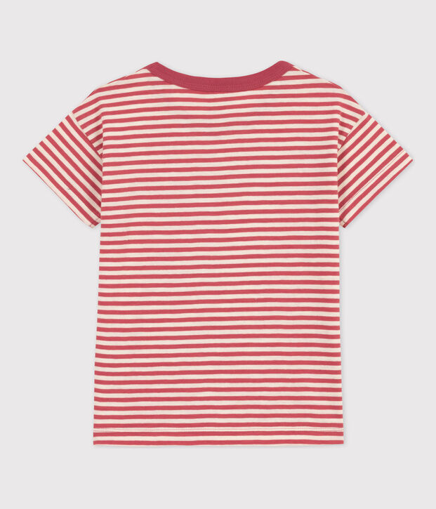 Boys' Striped Cotton T-Shirt pink/ecru