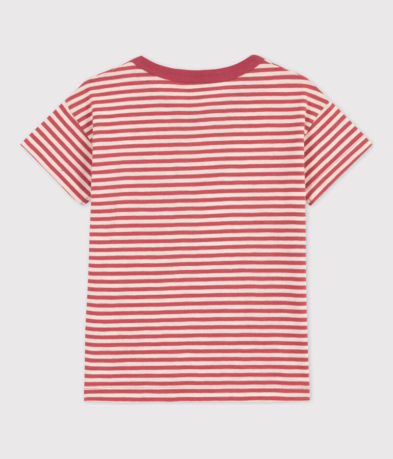 Boys' Striped Cotton T-Shirt pink/ecru