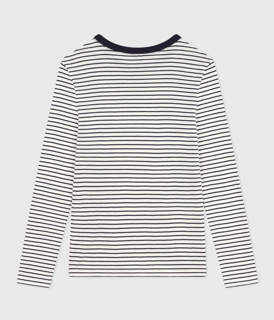 Women's Iconic Stripy Long-Sleeved Cotton T-shirt MARSHMALLOW white/SMOKING blue