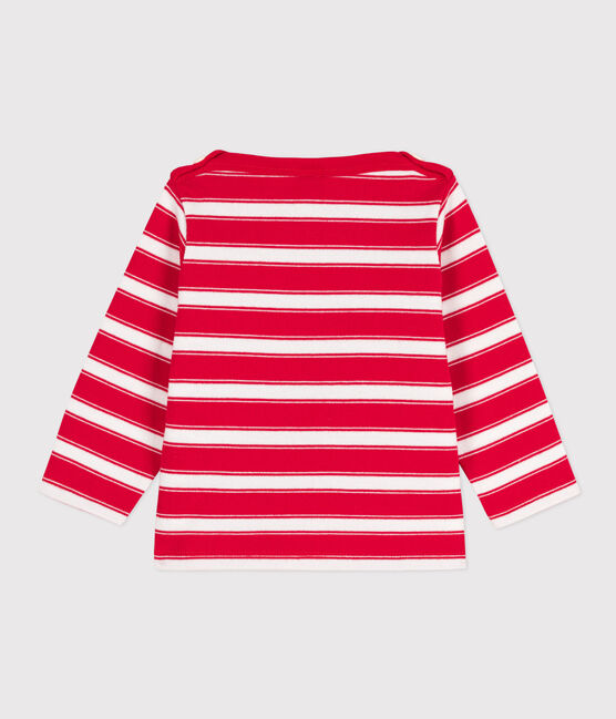 Babies' Thick Stripy Jersey Breton Top PEPS red/MARSHMALLOW white