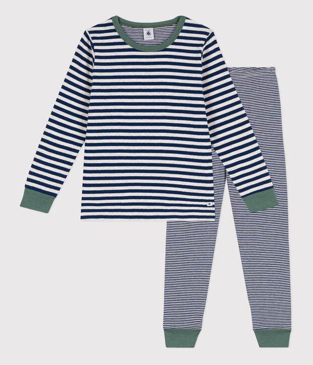 Children's Unisex Pinstriped Tube Knit Pyjamas blue/beige