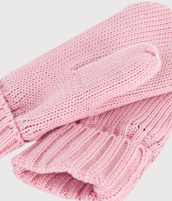 Children's knitted polar fleece-lined mittens CHARME pink