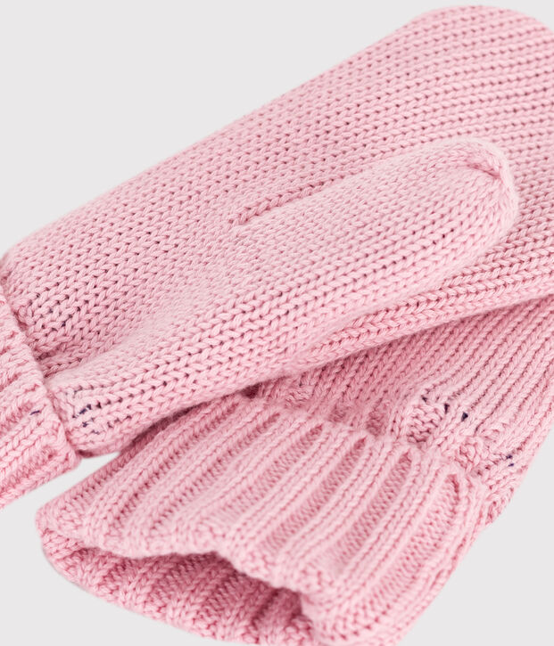 Children's knitted polar fleece-lined mittens pink