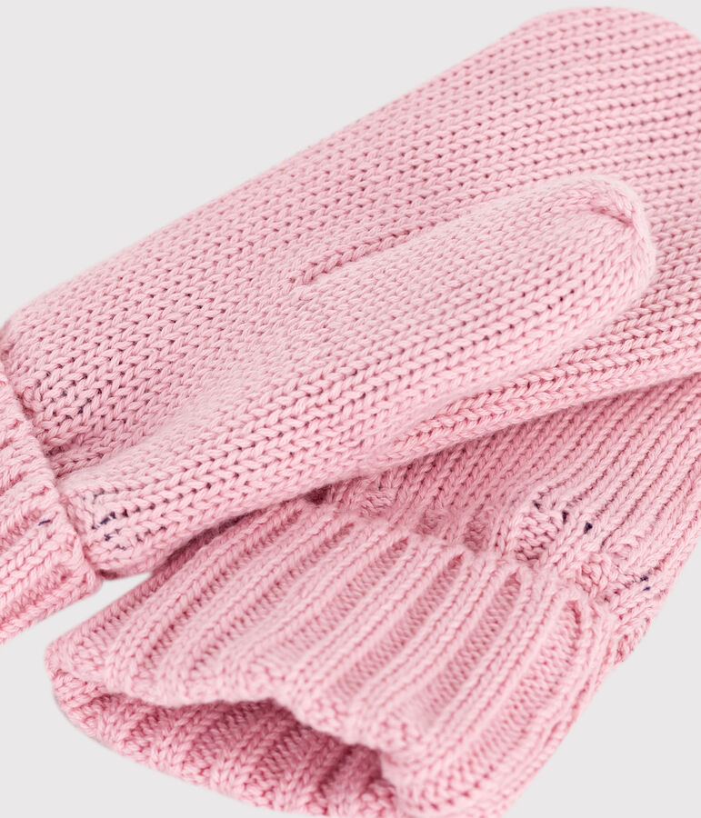 Children's knitted polar fleece-lined mittens pink