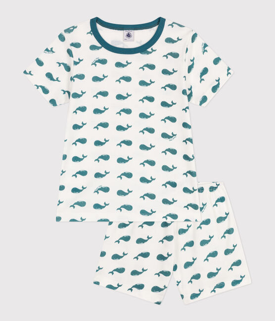 Children's short pyjamas in cotton printed with whales MARSHMALLOW green/DRAGONFLY