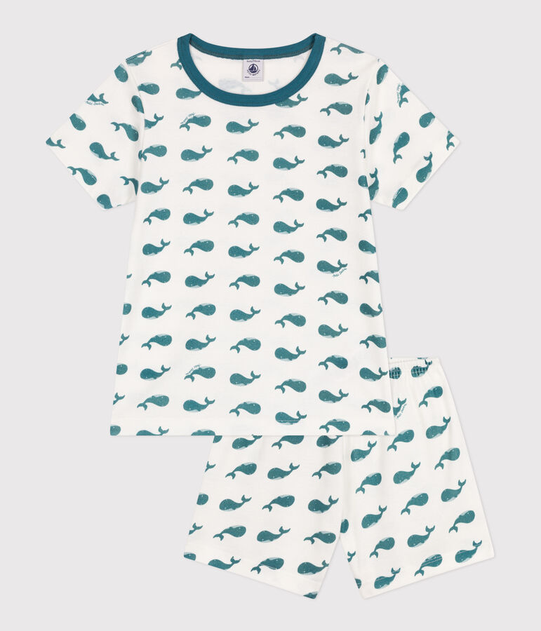 Children's short pyjamas in cotton printed with whales MARSHMALLOW green/DRAGONFLY