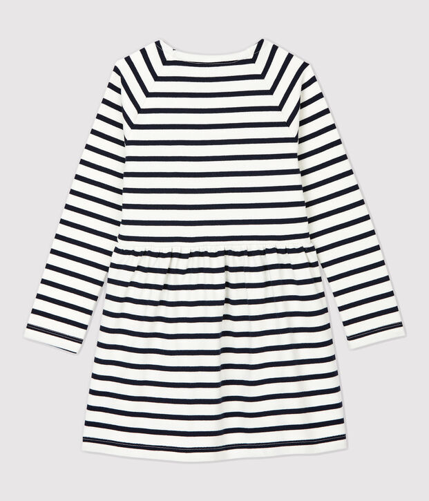 Girls' Long-Sleeved Cotton Dress white/blue