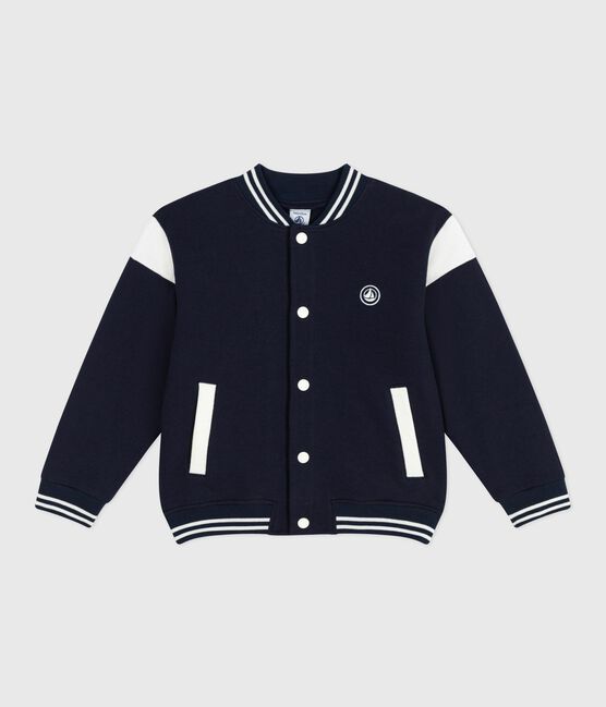 Children's varsity-style jacket in plain cotton SMOKING blue