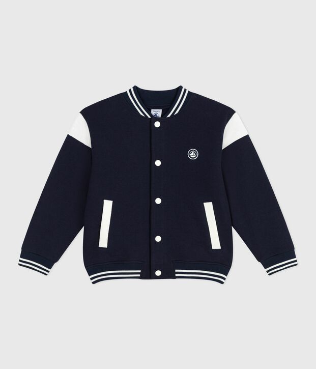 Children's varsity-style jacket in plain cotton blue