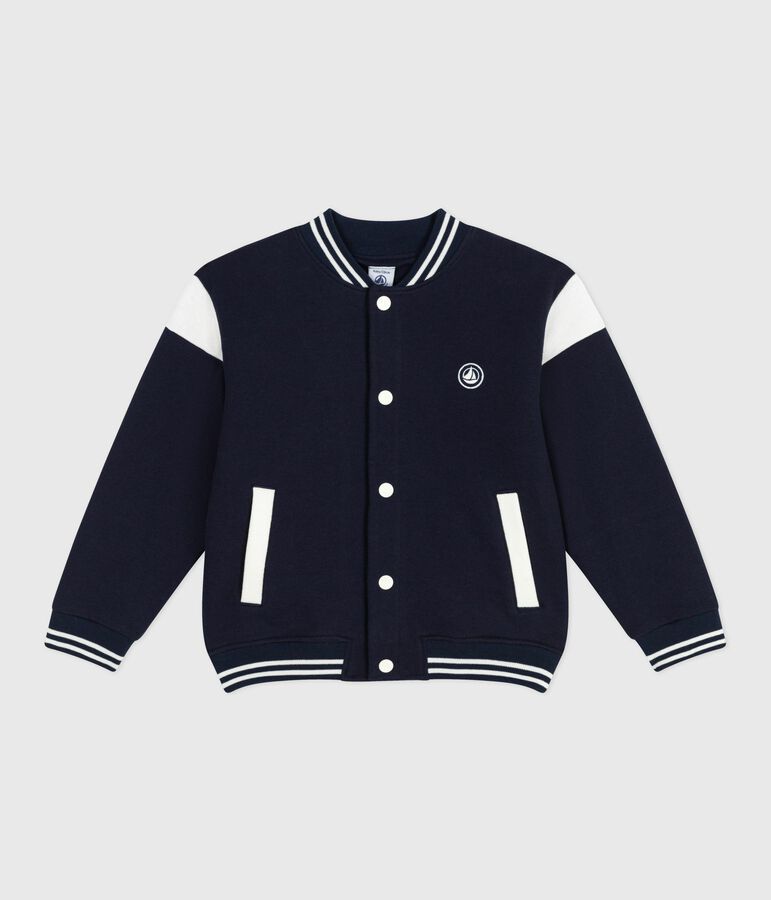 Children's varsity-style jacket in plain cotton blue