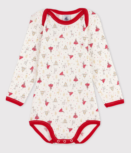 Baby Girls' Long-Sleeved Bodysuit MARSHMALLOW white/FROUFROU red