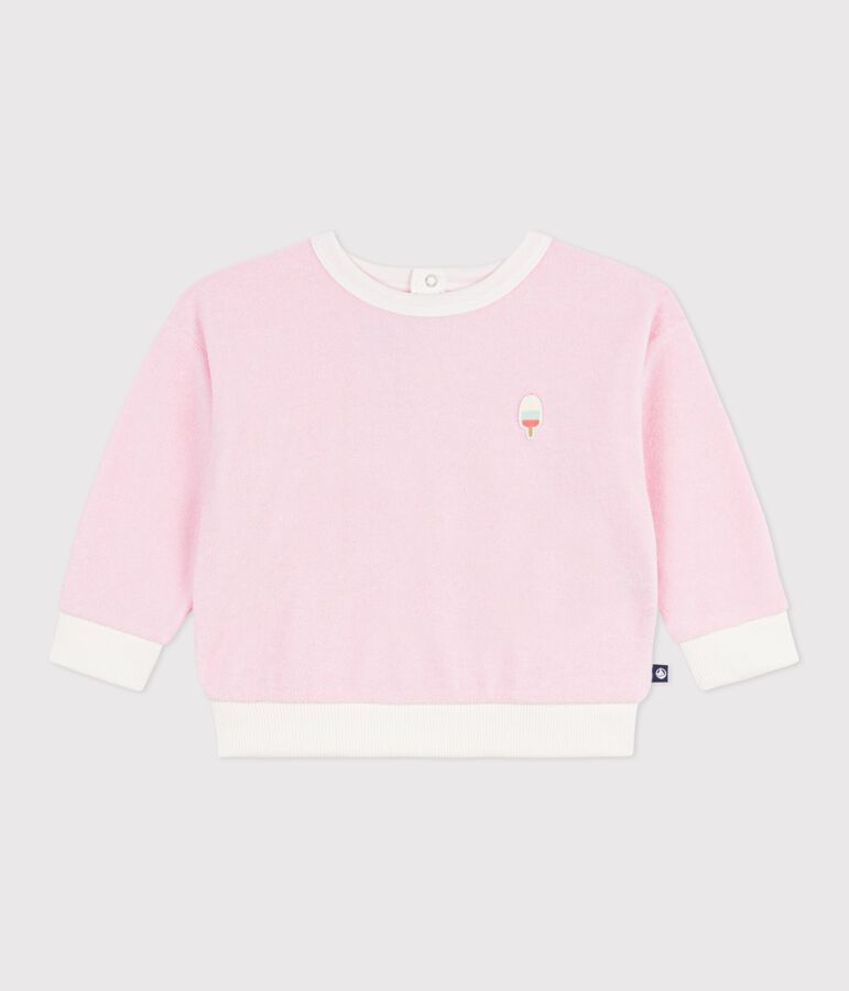 Babies' cotton hoodie, plain with an ice badge pink