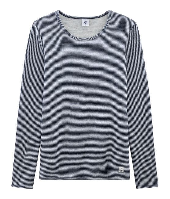 Women's Extra Warm Long-Sleeved T-Shirt SMOKING blue/MARSHMALLOW white