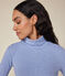 Women's iconic roll neck T-shirt in decorative rib knit blue