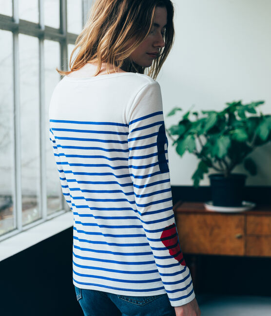 women's creative breton top MARSHMALLOW white/PERSE blue