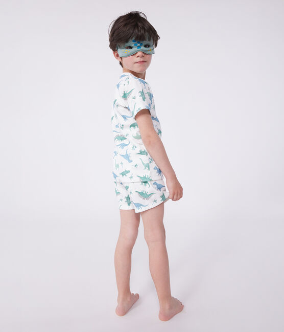 Children's short dinosaur print cotton fancy dress pyjamas MARSHMALLOW white/MULTICO white